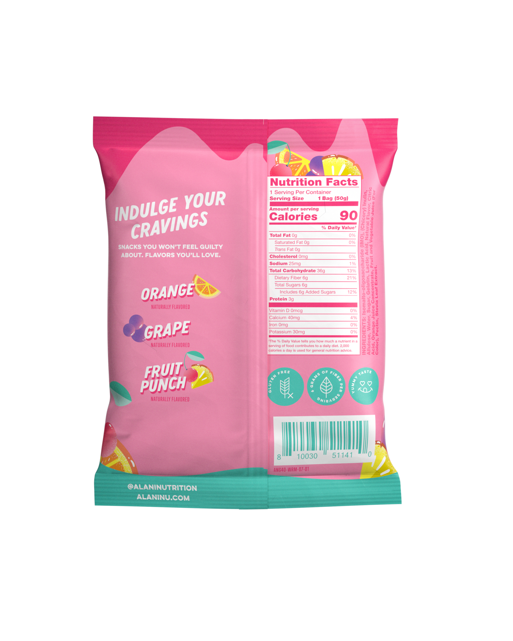 A back view of Gummi in Sour Gummy Worms flavor highlighting nutrition facts