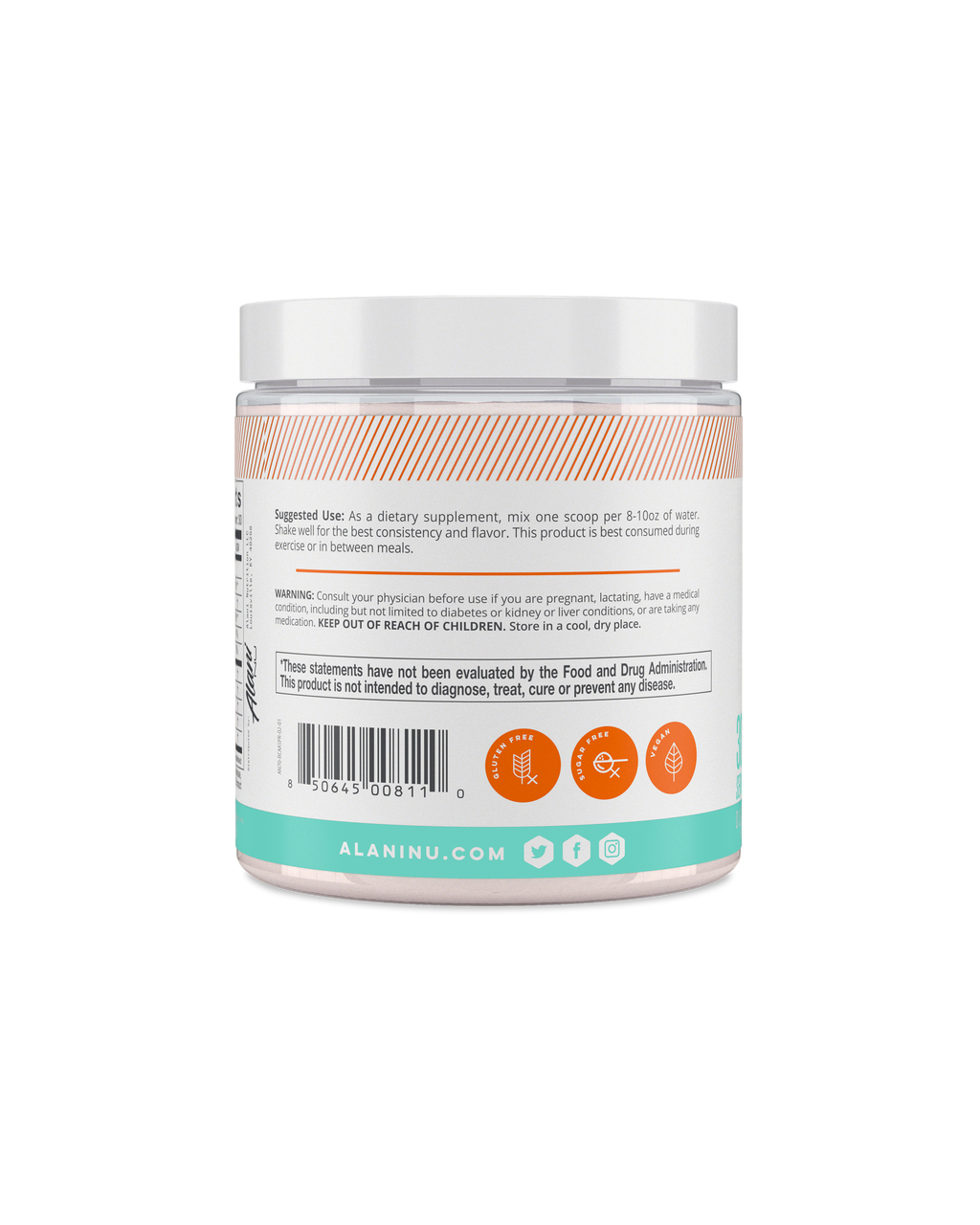 A side view of BCAA in Sour Peach Rings flavor showcasing suggest use of product.